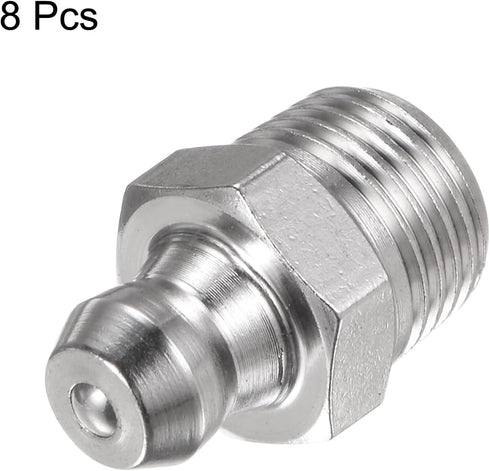 8pcs 201 Stainless Steel Straight Grease Fitting, PT1/8"-28 SAE Thread Hydraulic Grease Nipple Accessories for Car