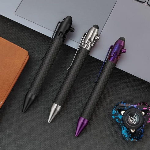 Cool Hand 4.9'' Carbon Fiber Bolt Action Pen Stylus for Touch Screen, Ballpoint Ink Refillable, Compact Size, Skelton