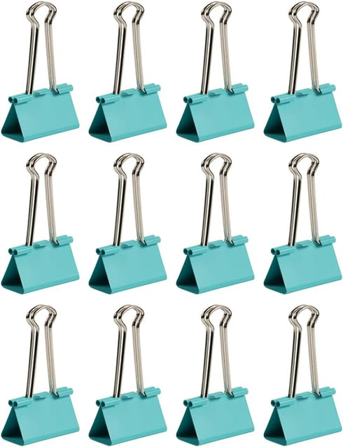 JAM PAPER Colorful Binder Clips - Large - 1 1/2 Inch (41 mm) - Teal Binderclips - 12/Pack by JAM Paper