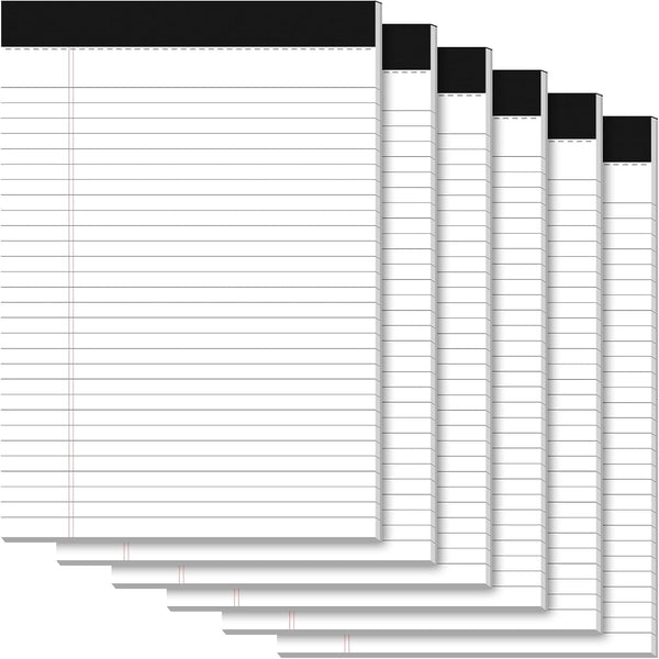 Legal Pads 8.5 x 11, 6 Pack White Note Pads for Office Supplies, Wide Ruled Perforated Notepads