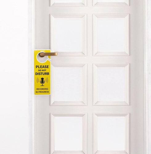 Recording in Progress - Please Do Not Disturb Sign, Plastic Door Knob Hanger Sign, Double Sided, 2 Pack