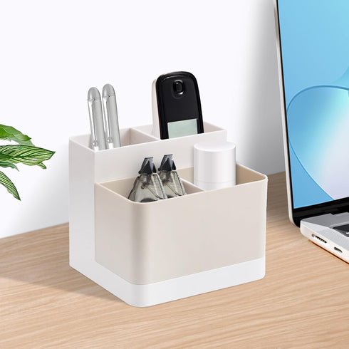 Poeland Desktop Storage Organizer Pencil Card Holder Box for Desk, Office Supplies, Vanity Table Tan