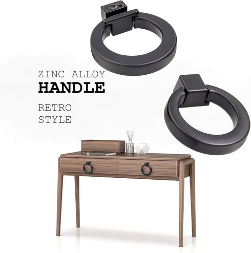 6Pcs Round Single Hole Cabinet Ring Pull Handles - Matte Black Knobs for Drawer, Dresser, Cupboard, Wardrobe