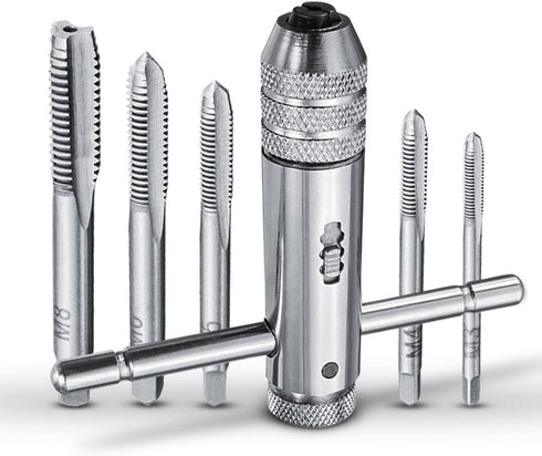 Rocaris Adjustable T-Handle Ratchet Tap Holder Wrench + 5pcs M3-M8 Metric Plug Tap