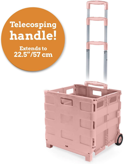 Inspired Living Medium Rolling Collapsible Storage Pack-N-Roll Utility Carts, Telescopic Handle, Raspberry Pink for