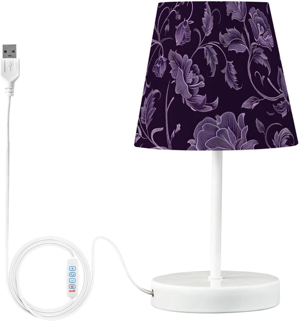 ALAZA Bedside Lamp Purple Flower Paisley Table Lamp for Bedroom Desk Lamp