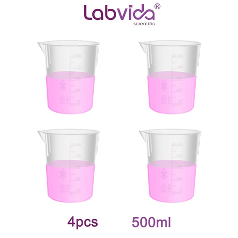 4pcs of Stackable Plastic Beakers, Vol.500ml, PP Material, with Molded Graduation, LVB004