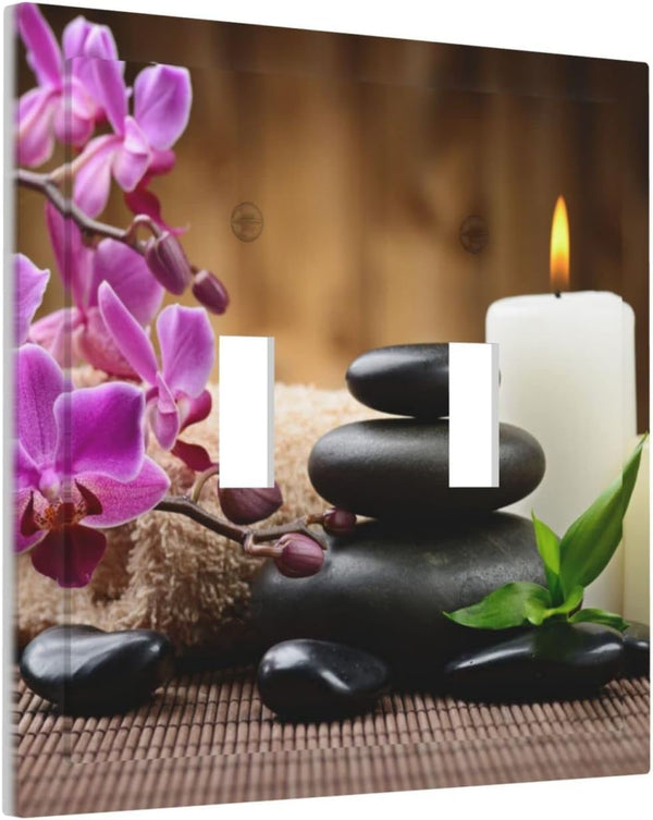 Zen Stone 2 Gang Double Toggle Light Switch Cover, Decorative Wall Plate for Country Farm Bathroom Home Decor 5" x 4.9