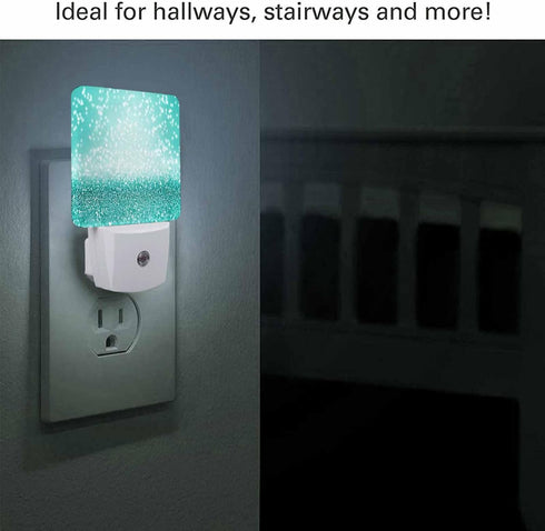 Chrobak LED Night Light,Elegant Teal Green Glitter Sparkle Confetti LED Night Light Plug into Wall with Dusk to Dawn