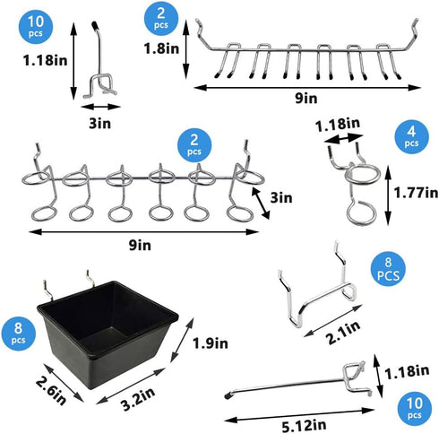 258PCS Pegboard Hooks Organizer Kit, Pegboard Accessories Set for Tools, 1/8 and 1/4 inch Pegboard Hooks Assortment,