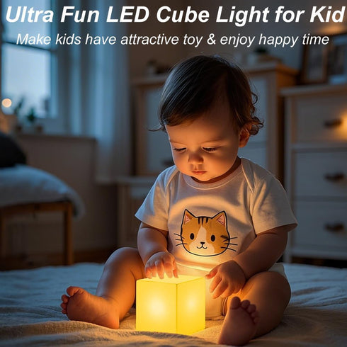 KEROVI 4-inch Dimmable 16 4 8 Dimming LED Cube Night Light for Kid, RGB Color Lighting Effect & Level Tesseract Cosmic