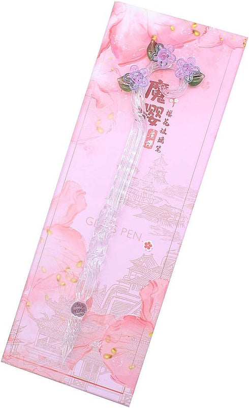 Handmade Glass Dip Pen, Sakura Crystal Magic Pen in Purple
