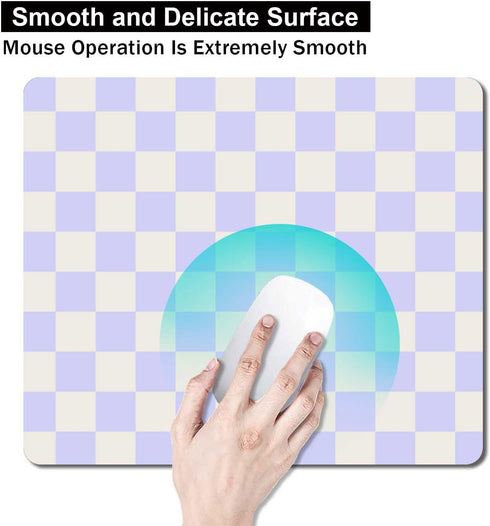 Pastel Purple Checkered Mouse Pad, Cute Boho Anti-Slip Rubber Mat for Computer & Laptop, 9.5x7.9 inch
