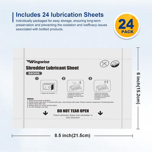 Wingwise 24-Pack 8.5 6 Inches, Shredder Lubricant Sheets, x Sharpens Blades & Prevents Jams, Mess-Free Maintenance