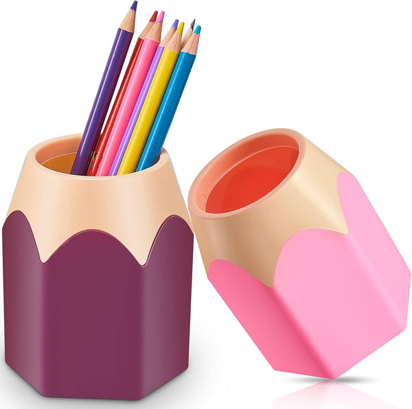 Zonon 2 Pieces Cute Pencil Shaped Pen Holders, Colorful Vase Pencil Pot, Cartoon Desktop Decor, Pink, Purple