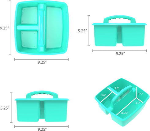 Storex 3-Compartment Small Caddy – Multipurpose Classroom Organizer with Handle, Teal, 5-Pack (00952U06C), 9.25 x 9.25
