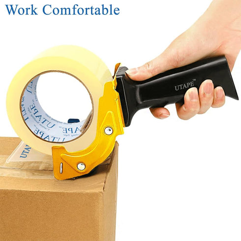 Fast Reloader Packing Tape Dispenser, 3 Inches Handheld for Moving Tape Refills, Durable Ergonomic Beta Machine, Yellow