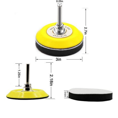 3 Inch (75mm) Hook and Loop Buffing Pad - Sanding Discs, Rotary Backing Pad with 1/4 Inch Dia Shank Drill Attachment