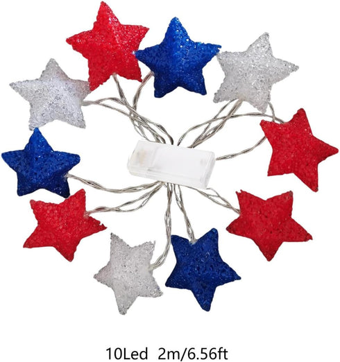Generic 4th 6.56 Red White Blue Star Shaped String Lights, Independence Day Star Lights for of July Decoration, Ft