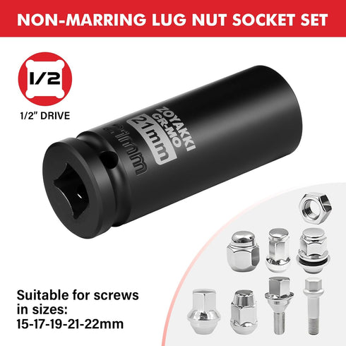 4-Piece 1/2 Inch Set,CR-MO 6-Point 17-19-21-22mm Set Drive Impact Socket Steel Deep Socket,Metric Hexagon Deep Socket