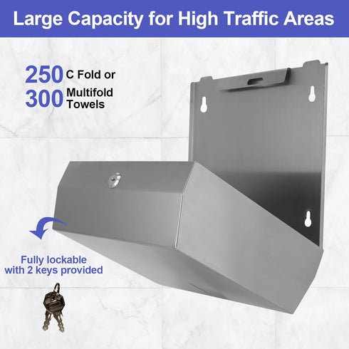 Commercial 250 Fold/300 Stardrix Paper Towel Dispenser Wall Mount, Brushed Stainless Steel Paper Towel Holder