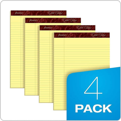 Esselte Corporation Perforated Pads, Legal, 50 Sheets, 8 1/2" x 11 3/4", 4/Pack, Canary
