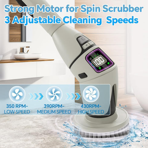 10-in-1 Electric Spin Scrubber for Cleaning, Voice Broadcast Rechargeable Power Scrubber, Aquarium Cleaner, Cordless