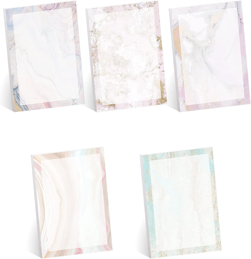 Marble Quartz Sticky Note Pads, 4" x 6" Repositionable Sticky Notes, 5 Elegant Designs, 50 Sheets Per Pad, Set of 5,