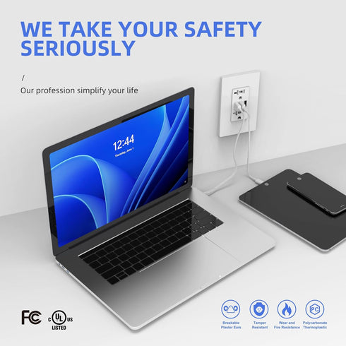 Wall Outlet with USB Ports, 3-Port USB C Outlet, 30W 6.0A Electrical USB Outlet, 2-Pack, Matte White.
