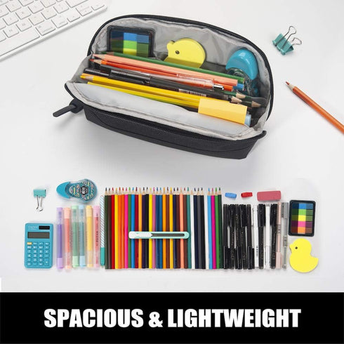 Sooez Wide-Opening Pencil Pen Case, Lightweight & Spacious Zipper Stationery Bag, Aesthetic Supply, Black