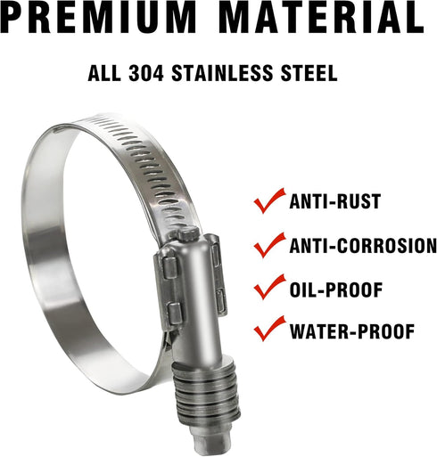 2 Pack Heavy Duty Worm Hose Clamp, Adjustable Range 1"-1 3/4" (25-45mm), 304 Stainless Steel