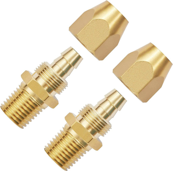 2pcs Premium Solid Brass Pneumatics Reusable Hose-End Repair Fitting, 1/4" Barb for 1/4-Inch ID Hose