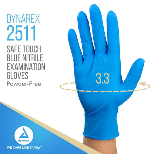 Dynarex Safe-Touch Disposable Nitrile Exam Gloves, Powder-Free, Blue, Small, 1 Box of 100