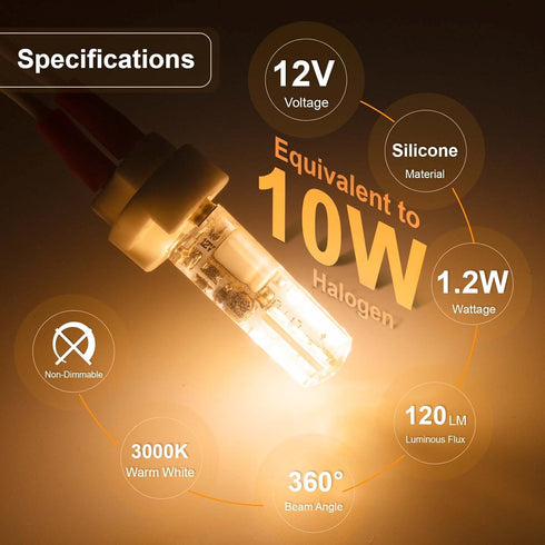 DiCUNO G4 LED Bulbs 12V 1.2W Replacement for JC Type G4 Bi-Pin Base Light Bulbs, Warm White 3000K, 10-Pack