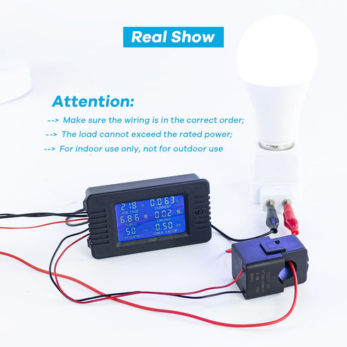 AC 80-260V 100A LCD Digital Display Multi-Function Power Monitor, Ammeter Voltmeter with Split Core Transformer