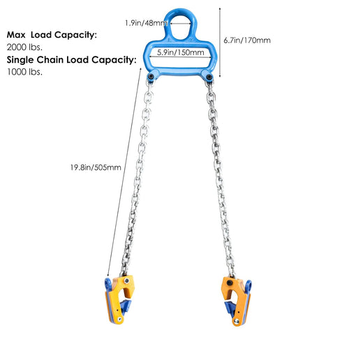 NORJIN Chain Drum Lifter, 2000 lbs Capacity Vertical Hoist Barrel Lifter with G80 Chain for 55 Gallon Drums