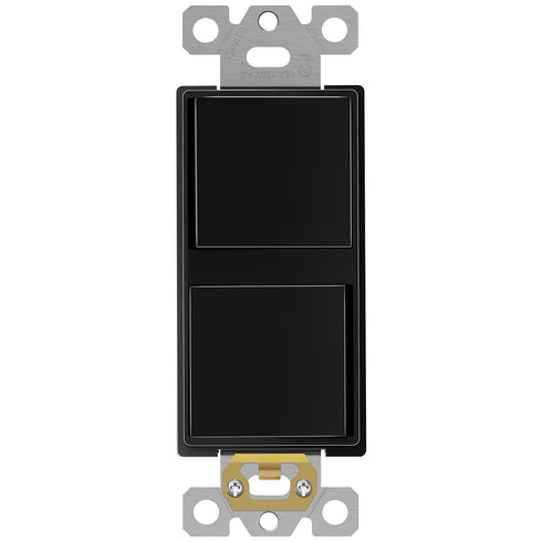 ENERLITES Double Paddle Rocker Decorator Switch, Gloss Finish, Ground Terminal, 15A 120-277VAC, Black