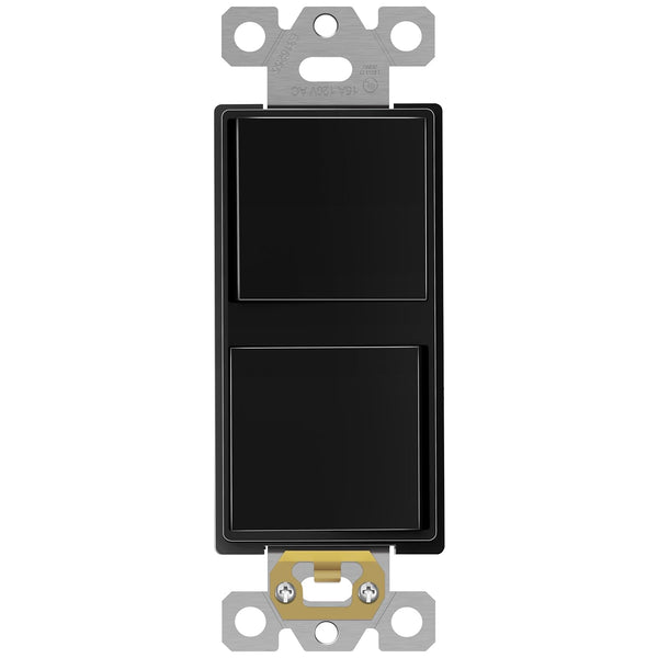 ENERLITES Double Paddle Rocker Decorator Switch, Gloss Finish, Ground Terminal, 15A 120-277VAC, Black