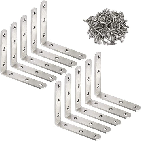 10 Pack L Bracket Corner Braces 4 Inch Stainless Steel Heavy Duty