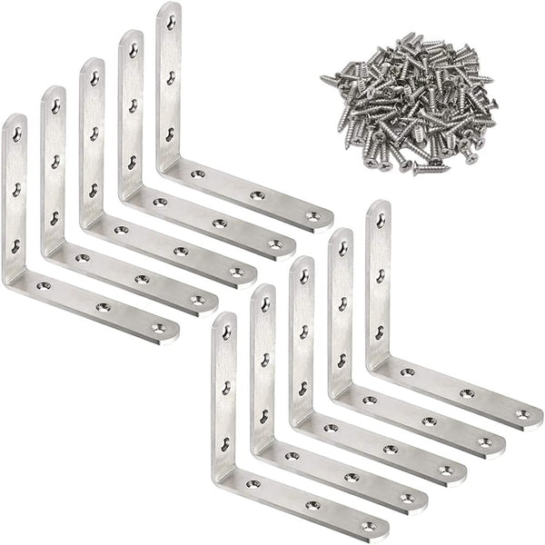 10 Pack L Bracket Corner Braces 4 Inch Stainless Steel Heavy Duty