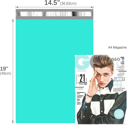 Fuxury Large Teal Poly Mailers 14.5x19'' 200Pc, Waterproof Shipping Bags for Clothing, Strong Adhesive
