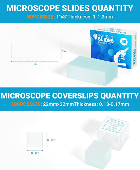 Ahviesli 50 100 Microscope Slides and Covers Kit Blank Pre-Cleaned Glass Slides for Microscope, Cover Slips