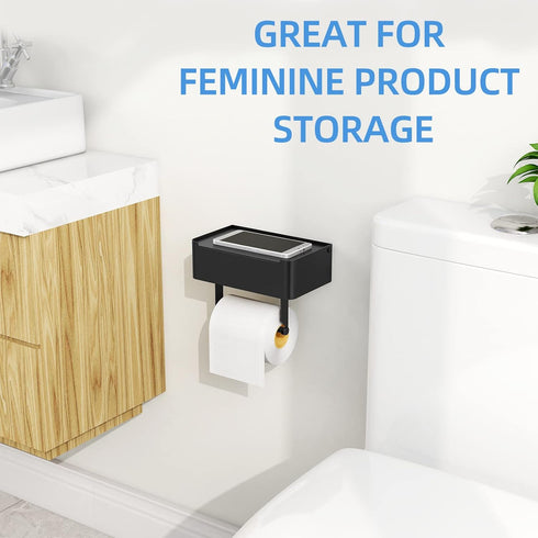SUS304 JUYSON Toilet Paper Holder with Shelf, Flushable Wipes Dispenser Fits for Bathroom Wipe Storage, Keep Your Wipes