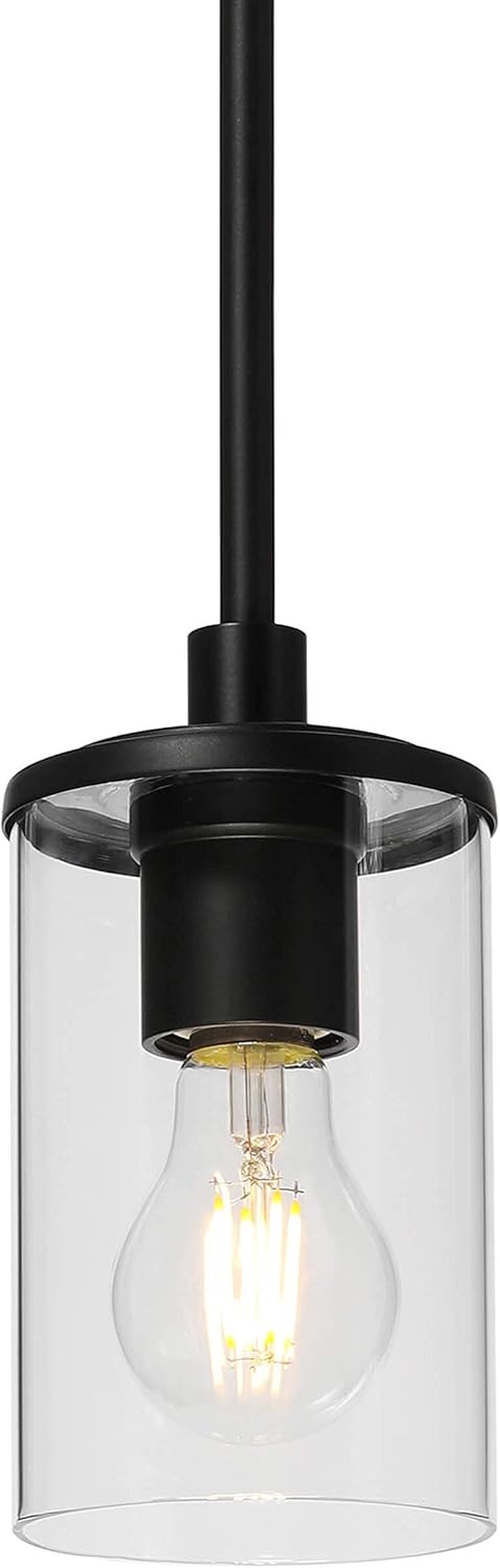 XiNBEi Lighting Mini Pendant Light, 1 Light Kitchen Pendant with Glass, Modern Black Adjustable Ceiling Lighting