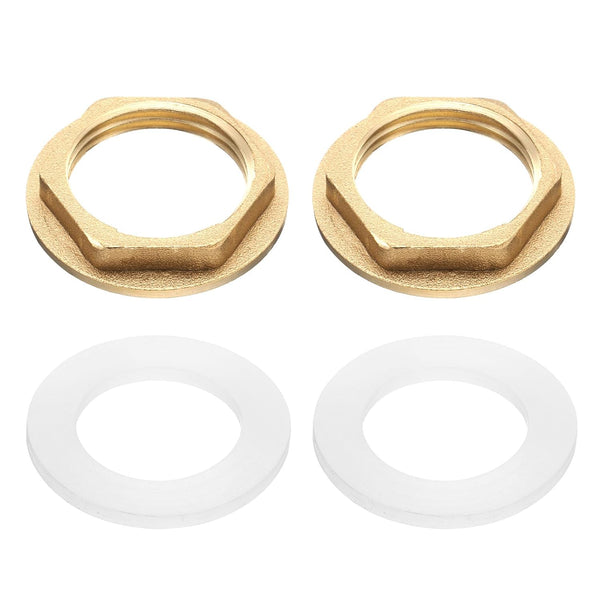 uxcell 2Pcs Brass Lock Nuts Pipe Fitting, G3/4"-14 Female Hex Locknut, Flange Single