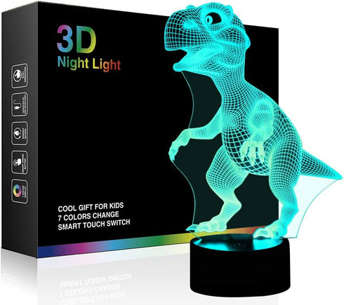 Wiscky Dinosaur Toys 3D Night Light Lamp - Children Kids Gift for Boys,