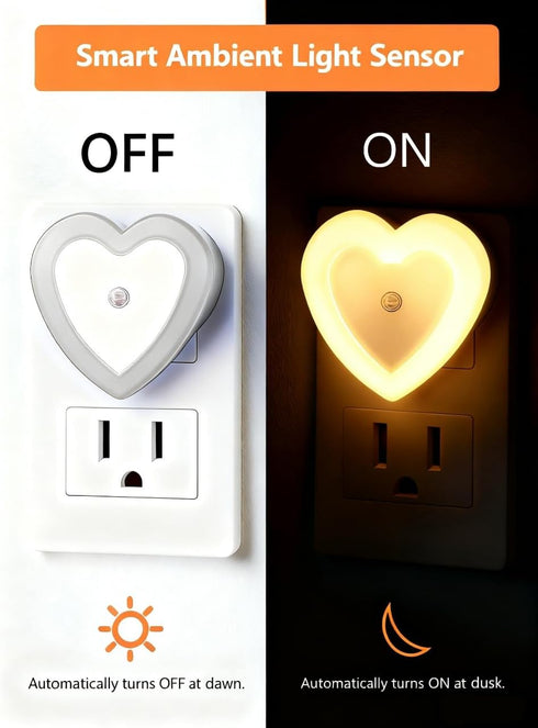 in(4-Pack), 0.5W LED Night Lights Plug Dusk to Dawn Sensor Auto-On/Off, Heart Shaped Nightlight for Bedroom, Bathroom