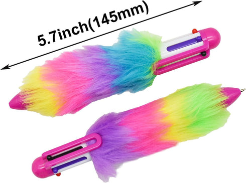 Maydahui 20PCS 6-in-1 Multicolor Fluffy Retractable Ballpoint Pens 6 Colors Shuttle Rainbow Plush 0.5mm Pom Pom Pens for Student Teacher Office School Supplies Carnival Party Favors