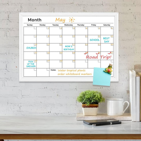 Umtiit Monthly Calendar Dry Erase Whiteboard, 10.6 x 14.5 inch, White Wood Frame for Planning and Schedule