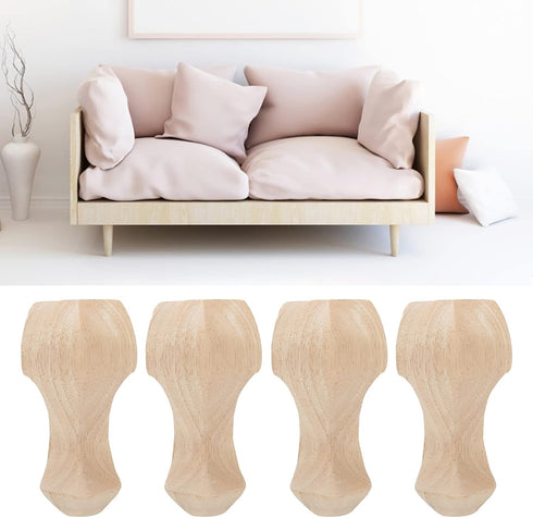 GETKIVA 1: Set 4 12 6 cm 15 6 cm 2: 4pcs (12 6cm) Option Hand Carved Rubber Wood Furniture Legs of for Sofa Coffee